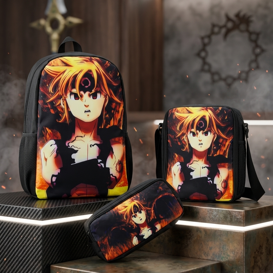 Anime Character 3-Pieces Backpack Set-Premium Shool & Causal Collection