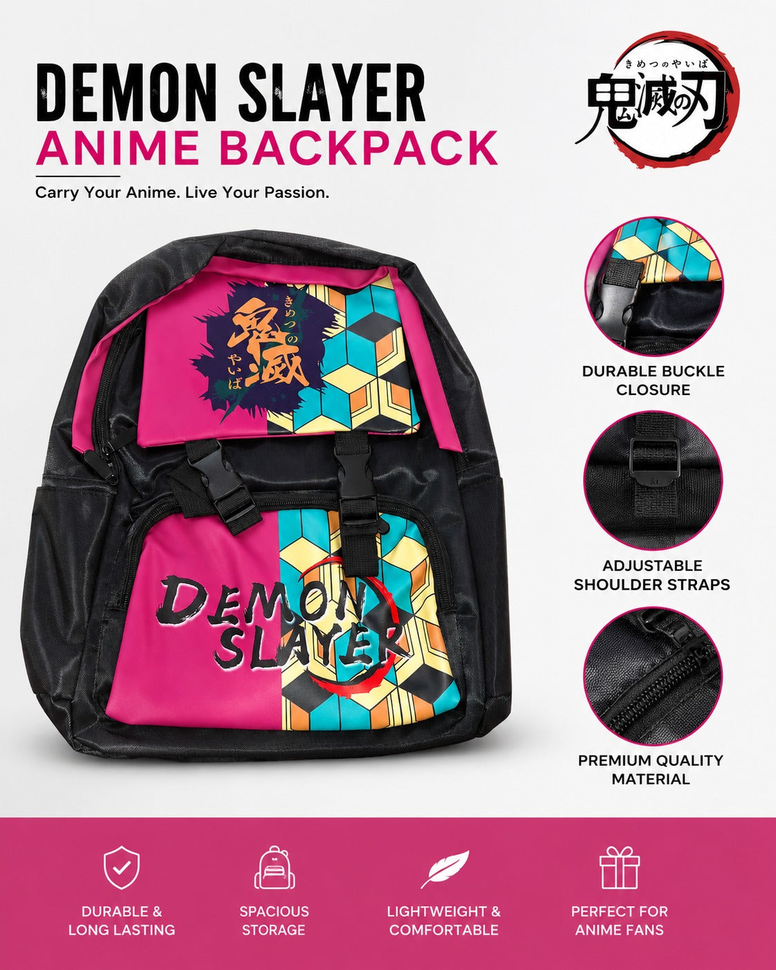 Demon Slayer Anime Backpack-Durable & Spacious School /Casual Bag