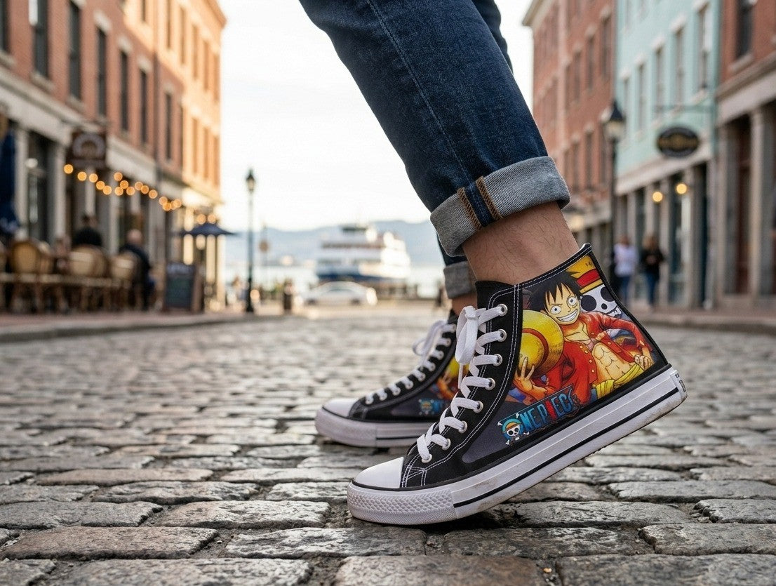 One Piece Luffy Anime High-Top Canvas Sneakers Fan Footwear